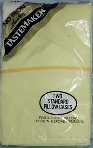 NIP Vtg Tastemaker Solid Yellow 2 Standard Pillowcases No Iron Muslin 50% Cotton - Picture 1 of 2