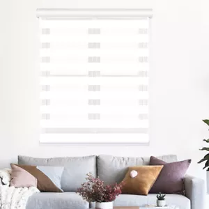 White Zebra Roller Shades Day and Night Blind Curtain Dual Layer Window Blinds - Picture 1 of 10
