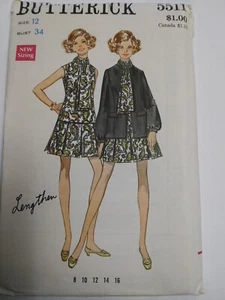 Dress Tie Jacket Sleeveless Pleated 12 Butterick 5511 Sewing Pattern UC VTG 70s - Picture 1 of 6