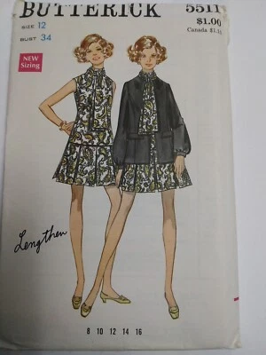 Dress Tie Jacket Sleeveless Pleated 12 Butterick 5511 Sewing Pattern UC VTG 70s - Image 1 of 4
