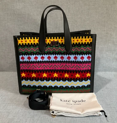Kate Spade Tote Bag LARGE New York Manhattan Carnival Fair Isle Knit Preppy - Image 1 of 4