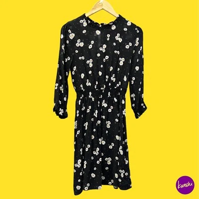 DOROTHY PERKINS Women's High Neck Mini Dress, Shirred Waist, Black, UK 8 | EU 36 — 第 1/4 张图片