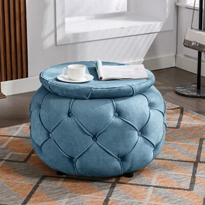 Round Button Tufted Storage Ottoman Coffee Table for Living Room Bedroom - Picture 1 of 60