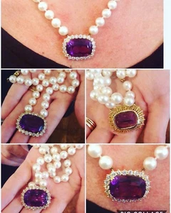 SUBLIME COLLAR DE PERLAS MIKIMOTO CON 18K, DIAMANTES -@ 7CTS Y COLGANTE DE AMATISTA (AAA) - Imagen 1 de 9