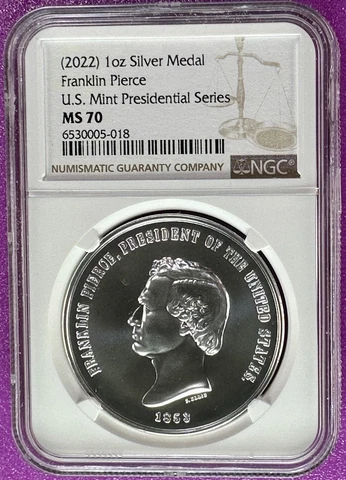(2022) Franklin Pierce Presidential Series 1oz Silver Medal NGC MS70 Cover