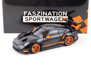 2022 PORSCHE 911 992 GT3 RS COUPE BLACK WITH ORANGE RIMS 1:18 SCALE BY MINICHAMP - Picture 1 of 5