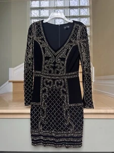 Abito nuovo Xscape con perline nere con paillettes oro vestito festa/cocktail - Foto 1 di 6