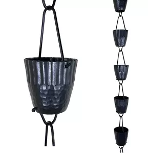 Rain Chain for Gutter Downspout JASINC HOMES 8.5 ft, Black Ruffle JAS3003BLK LIQ - Picture 1 of 6