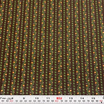 Vintage Wamsutta Florals Striped Brown Cotton Blend Fabric Remnant 35" x 43" - Image 1 of 2