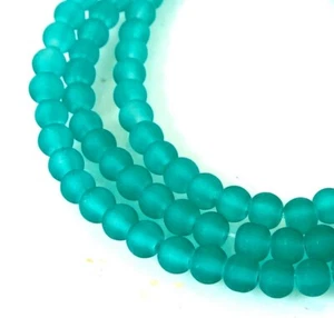 4mm Frosted Sea Glass Round / Rocaille Beads Matte - Sea Green 15" - Picture 1 of 2