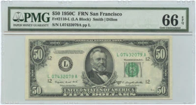 1950C $50 San Francisco, CA Federal Reserve Note PMG Gem Uncirculated 66 EPQ - Image 1 of 2