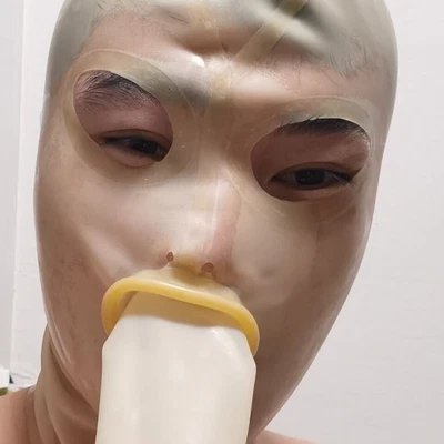 Transparent Latex Gummi Hood w/ Zip Tongue Fetish BDSM Rubber Mask 0.4mm Rubber - Image 1 of 4