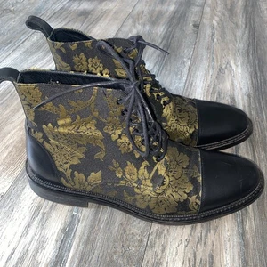 Taft The Jack Boot Hand Crafted Gold Floral Black EU Sz 40 US 7 - Picture 1 of 9