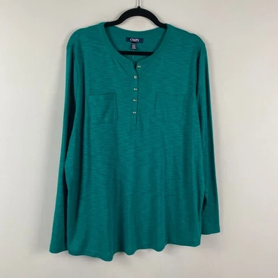 Camiseta Chaps Henley Talla 3X Verde azulado Manga Larga Algodón Foto 1 de 4