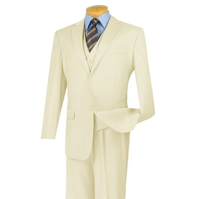 Vinci Men's Regular Fit 3-Piece Solid Color Suit Ivory - Image 1 of 2