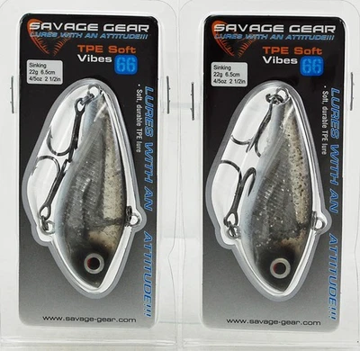 (LOTE DE 2) SAVAGE GEAR 2-1/2" TPE SOFT VIBE 66 4/5 OZ SFV-66-SB SILV BLK B L7404 Foto 1 de 2