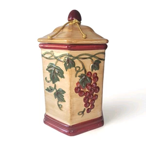 Vintage Nonni’s Tuscan Grapes Handmade Ceramic Biscotti Cookie Jar Canister - Picture 1 of 7