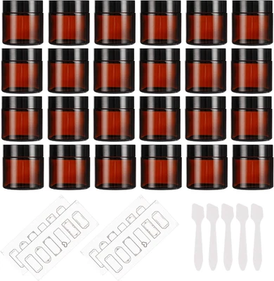 24 Pack 2oz Amber Glass Jars with Black Lids, Round Empty Containers for Scrubs - Image 1 of 4