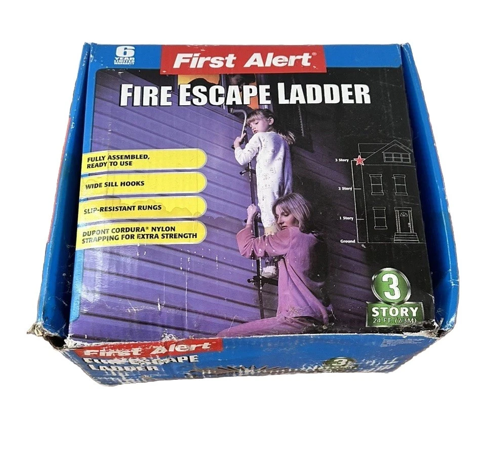 First Alert Three-Story Portable Fire Escape Ladder 24ft EL53W-2 Black - Image 1 of 3
