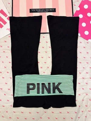VS ROSA ORIGINAL PLEGABLE ACAMPANADO YOGA LEGGINGS RAYAS VERDES BLING BRILLO LOGOTIPO Foto 1 de 4