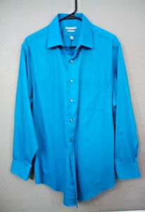 Van Heusen DRESS SHIRT Men's Lux Sateen FITTED Capri Blue Sz 16.5 32/33 No Iron - Picture 1 of 6