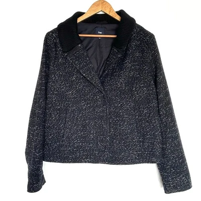 Jaqueta Gap Feminina XL Preta Branca Mescla de Lã Gola Bolsos Snap Manga Longa - Imagem 1 de 4