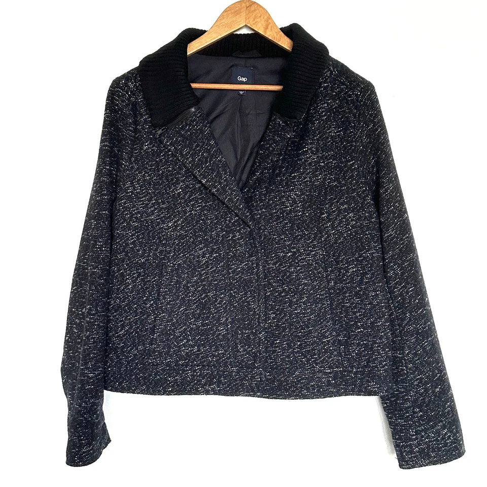 Chaqueta Gap para mujer XL negra blanca mezcla de lana cuello bolsillos a presión manga larga Foto 1 de 4