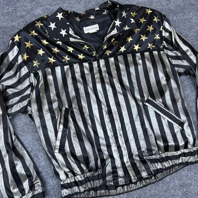 Chaqueta cortavientos americana de colección años 90 por diseño estrella metálica a rayas cremallera Foto 1 de 4