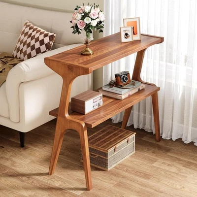 Solid Wood End Table, 2-Tier Mid Century Modern Side Table with Storage Shelf - Image 1 of 4