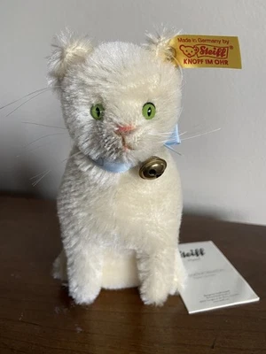 Steiff White Cat 1906 réplica 2006 LE botón de latón mohair 17 cm 7 pulgadas Foto 1 de 4