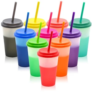 Color Changing Cups 10Pcs 12oz Plastic Tumblers With Lids and Straws for Iced... - Picture 1 of 7