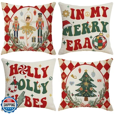 Capas de travesseiro de Natal 18 x 18 em férias de inverno quebra-nozes Natal alegre  - Imagem 1 de 4