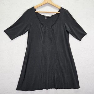 Eileen Fisher Silk Pleated Front Short Sleeve Pullover Short Dress Size M Black - Picture 1 of 7