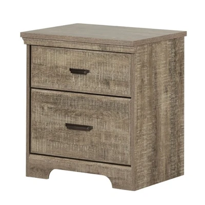 Mesita de noche South Shore Versa con 2 cajones - Mesa auxiliar con almacenamiento, roble desgastado Foto 1 de 4