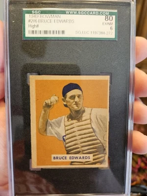 SGC 6 1949 Bowman Bruce Edwards #206🔥HIGH #🔥Dodgers🔥GORGEOUS🔥VINTAGE🔥CLEAN - Image 1 of 2