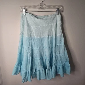 Vintage Y2K Fairy Stufen Used Saum Ombre Blau Knielang Baumwolle Rock M - Bild 1 von 8
