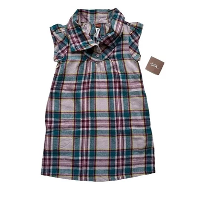 NWT Tea Collection Plaid Flannel Collared Dress Size 5 - Image 1 of 4
