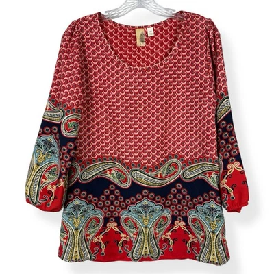 Francesca's MI AMI Red Birdcage Blouse Paisley Print Womens Size M Medium - Image 1 of 4