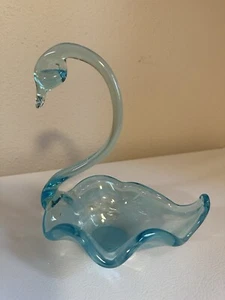 Light Blue Hand Blown Swan Candy Dish 8" tall - Picture 1 of 3