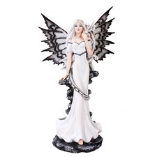 Large White Snow Queen Fairy w Serpent Dragons Figurine Statue Faery Collection