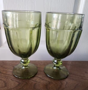 2 Vintage Libbey Avocado  Green Duratuff  USA Water Goblets (2) 70s Vibe Retro - Picture 1 of 1