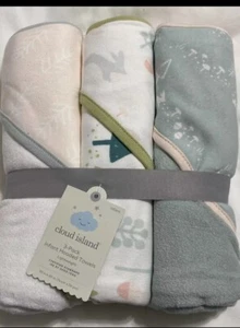 Cloud Island 3-pack Infant Hooded Towels Baby Girl Or Boy SWEET WOODLAND new - Picture 1 of 3