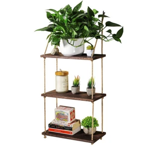3 Tier Hanging Shelf Wall Floating Storage Shelves Plants Flower Pot Books Racks - Picture 1 of 12