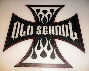 Iron Cross OLD SCHOOL Sign Laser Cut 1/8" High Impact ABS Garage Art Man Cave - Bild 1 von 4