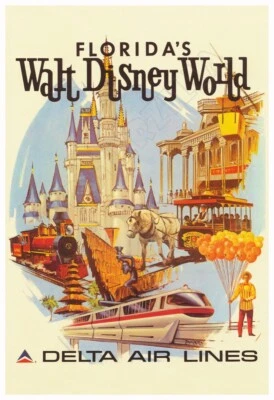 Walt Disney World - 1970s Airline Advertising Poster