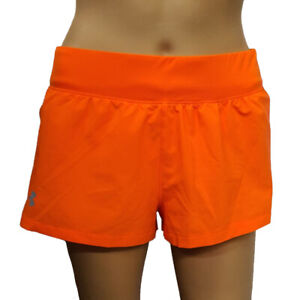 Under Armour UA HeatGear Run Ladies Orange Sports Mini Running Shorts Size Small