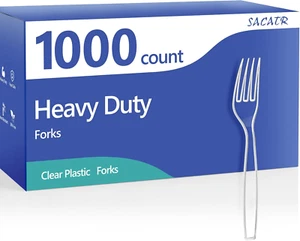 1000 Clear Heavy Duty Plastic Forks BPA-Free Disposable Cutlery Bulk Party Use - Picture 1 of 11