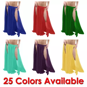2 Schichten 2 Front Schlitz Panel Rock Chiffon Vollkreis Bauchtanz Stammes Flamenco - Bild 1 von 26