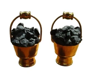 Vintage Dollhouse Miniature Copper Tone Coal Filled Scuttle A Pair GUC - Picture 1 of 7