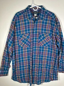 Vintage Men’s XL Woolrich Trout Run 100% Cotton Flannel Blue Purple Yellow Plaid - Picture 1 of 5